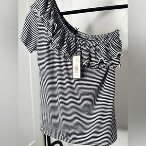 NWT Romeo And Juliet Couture Ruffle Striped Off-Shoulder Top